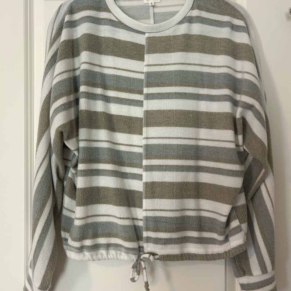 BKE Gray and White Striped Top